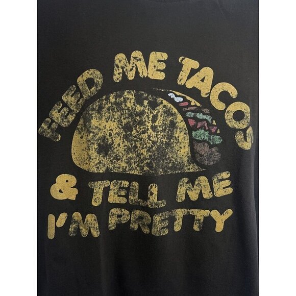 Womens Brown Graphic T-Shirt Large Cotton Stretch Novelty Funny Feed Me Tacos - Picture 5 of 7